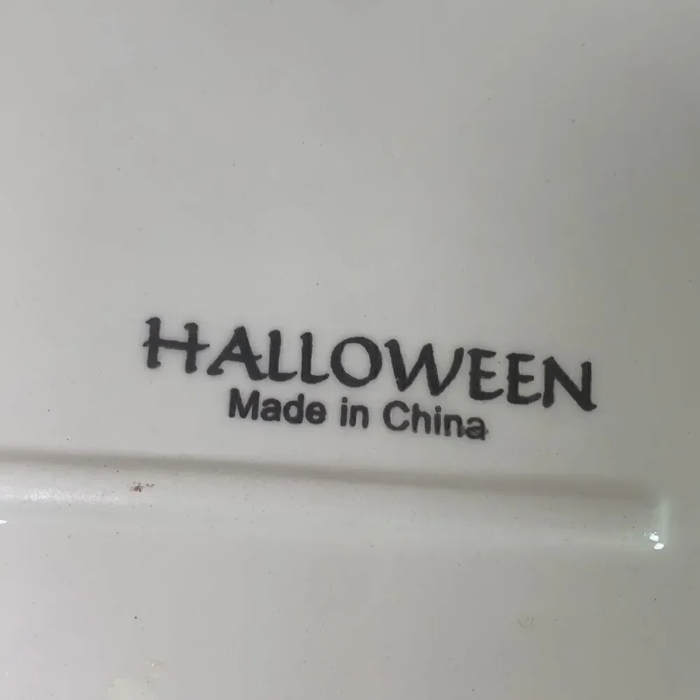 Halloween Yellow Black Serving Bowl Platter 13 1/2 Home Holiday Decorations